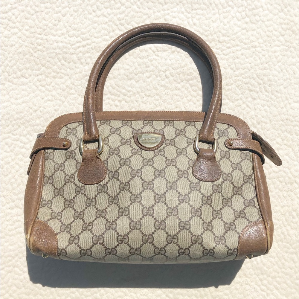 Vintage 70s GUCCI GG canvas handbag tote Boston